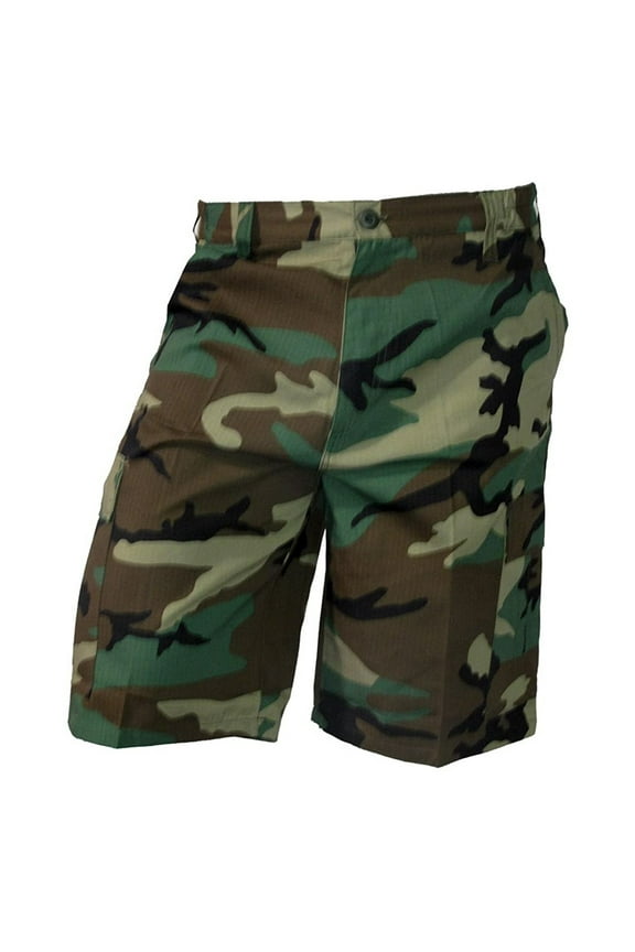 Men's Casual Street Cargo Shorts Army Military BDU Rip Stop Camo Shorts Woodland Camo Small