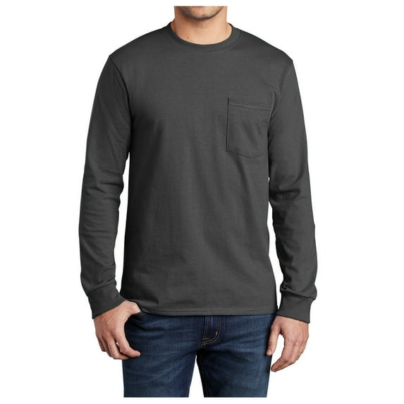 Mafoose Men's Casual Style Tall Long Sleeve Essential Pocket T-Shirt Charcoal 4XLT