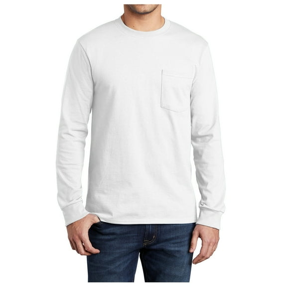 Mafoose Men's Casual Style Tall Long Sleeve Essential Pocket T-Shirt White 2XLT