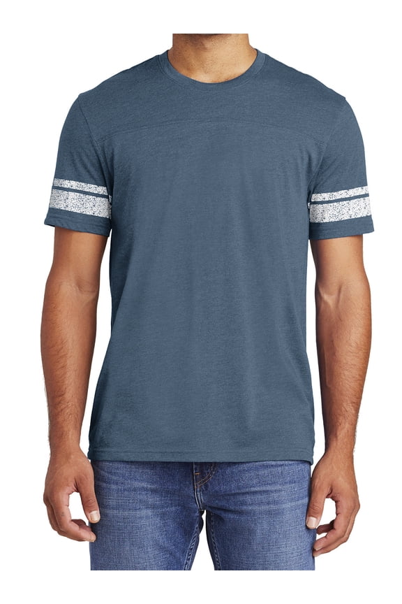 Men's Game Tee with Stripes Printed Sleeves Heathered True Navy/ White X-Small