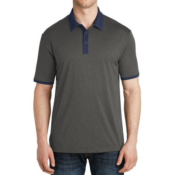 Mafoose Men's Heather Contender Contrast Polo Graphite Heather/ True Navy Large