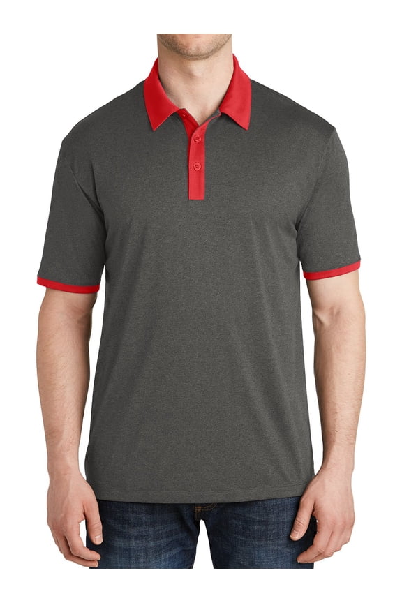 Men's Heather Contender Contrast Polo Graphite Heather/ True Red Large