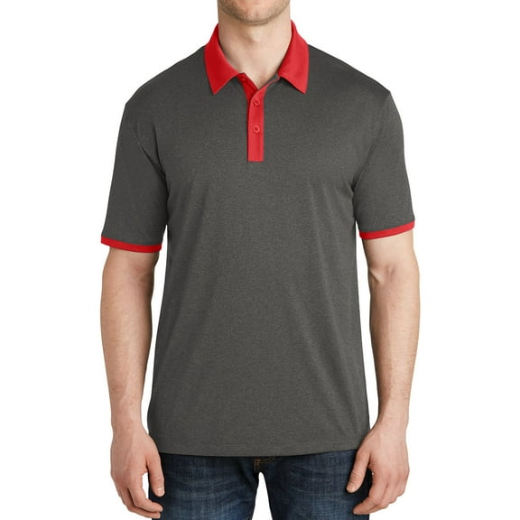 Mafoose Men's Heather Contender Contrast Polo Graphite Heather/ True Red X-Large