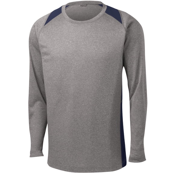 Mafoose Men's Long Sleeve Heather Colorblock Contender Tee Shirt Vintage Heather/ True Navy 2XL
