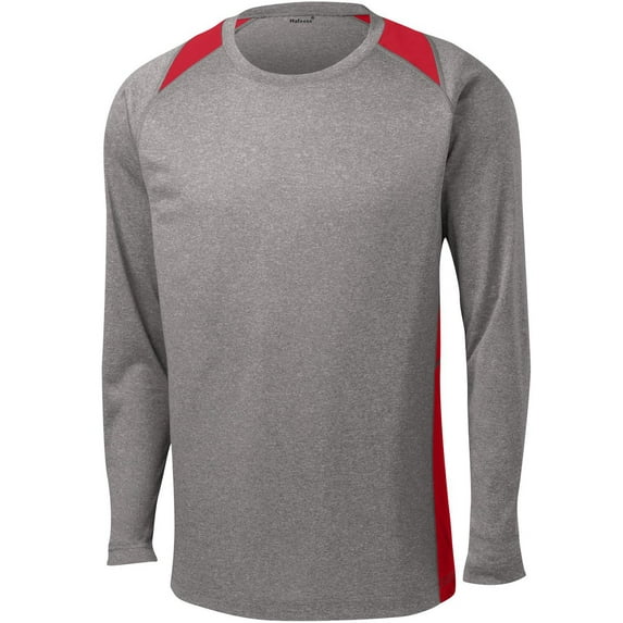 Mafoose Men's Long Sleeve Heather Colorblock Contender Tee Shirt Vintage Heather/ True Red 4XL