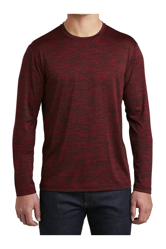 Men's Long Sleeve PosiCharge Electric Heather Tee Deep Red-Black Electric 2X-Large