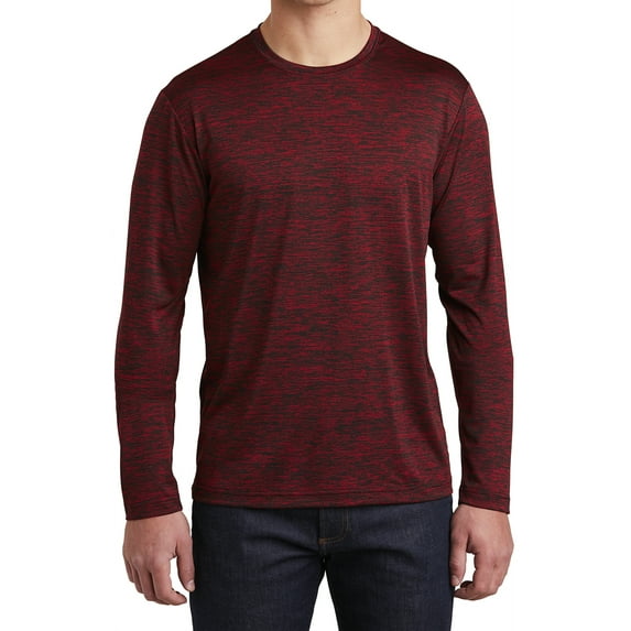 Mafoose Men's Long Sleeve PosiCharge Electric Heather Tee Deep Red-Black Electric 4X-Large