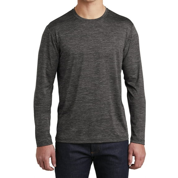 Mafoose Men's Long Sleeve PosiCharge Electric Heather Tee Grey-Black Electric Medium