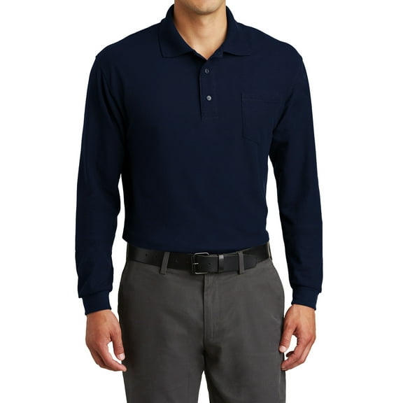 Mafoose Men's Long Sleeve Silk Touch Polo with Pocket Navy 2X-Large