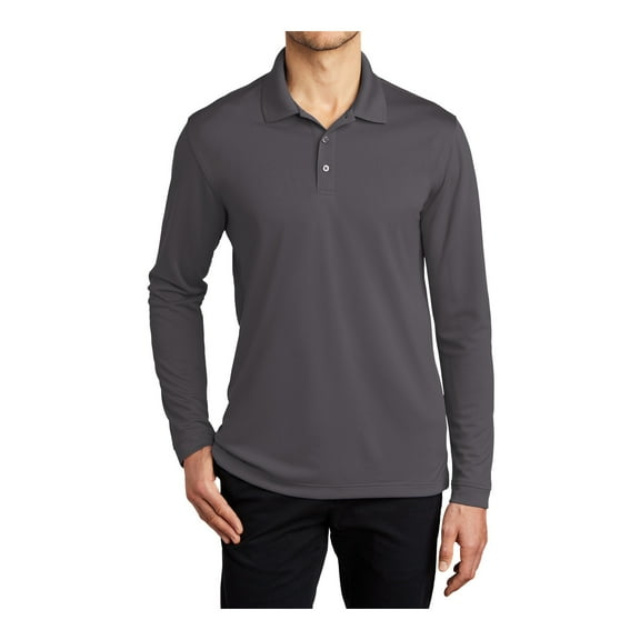 Mafoose Men's Moisture-Wicking Dry Zone UV Micro-Mesh Long Sleeve Pique Polo Shirt Graphite M
