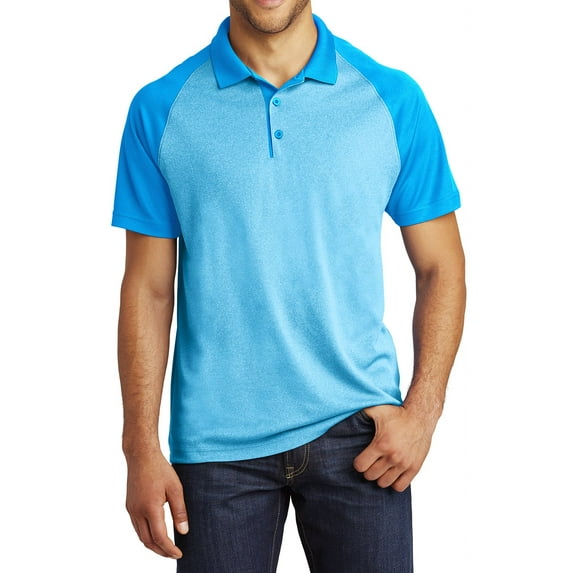 Mafoose Men's PosiCharge RacerMesh Raglan Heather Block Polo Pond Blue Heather/ Pond Blue 3X-Large