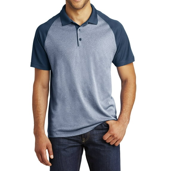 Mafoose Men's PosiCharge RacerMesh Raglan Heather Block Polo True Navy Heather/ True Navy X-Small