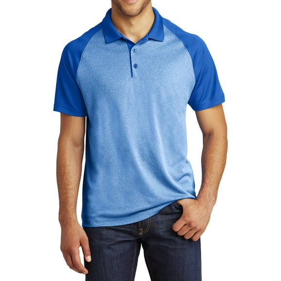 Mafoose Men's PosiCharge RacerMesh Raglan Heather Block Polo True Royal Heather/ True Royal Large