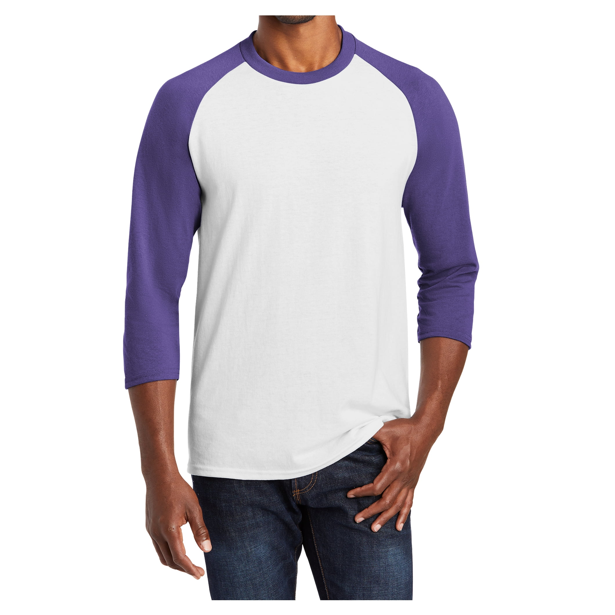 Mafoose Mens Core Blend 3/4-Sleeve T-Shirt White/Purple 3X-Large