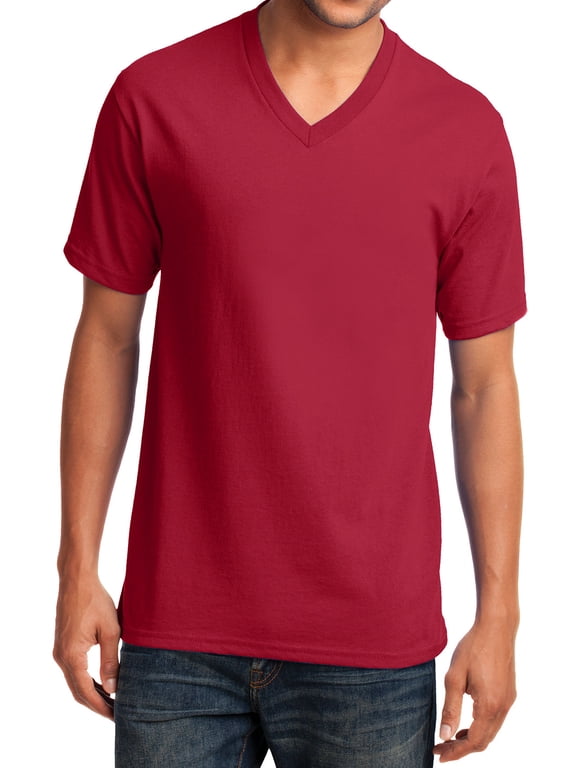Mens Core Cotton V-Neck T-Shirt Red XL