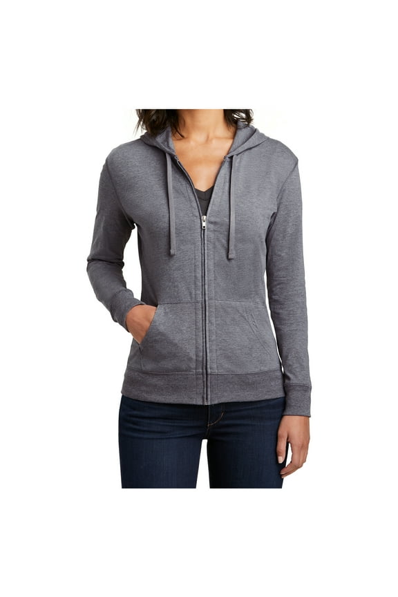 Women Juniors Jersey Full-Zip Female Hoodie Dark Heather Grey L