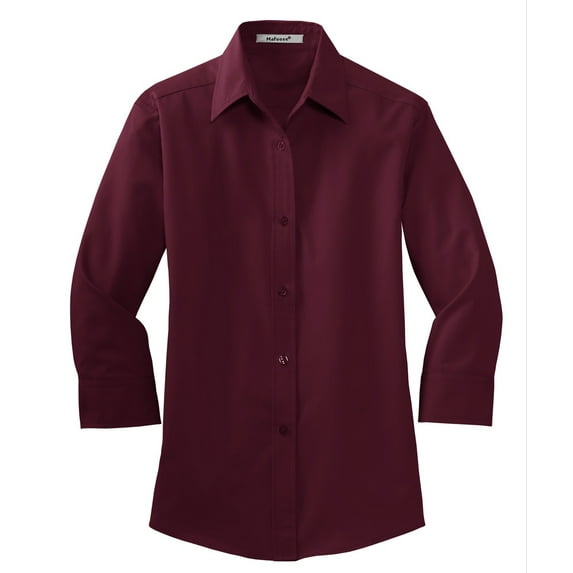 Mafoose Women's 3/4-Sleeve Traditional Easy Care Shirt Burgundy 3XL