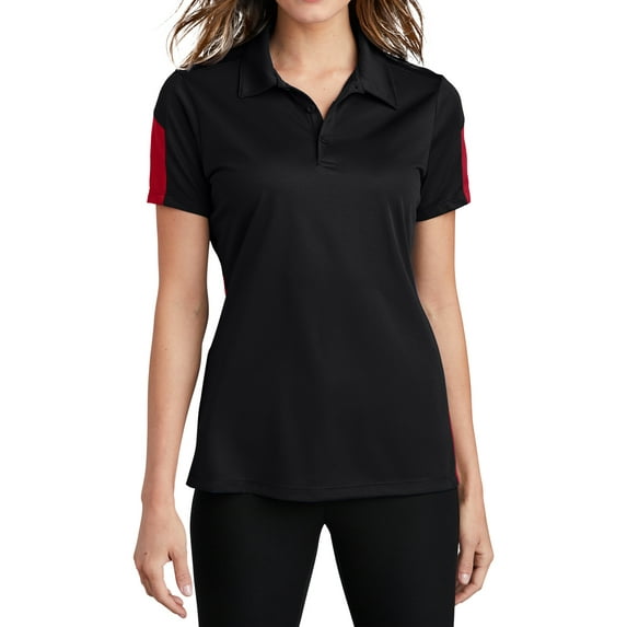 Mafoose Women's Active Textured Colorblock Polo T-Shirt Black/ True Red Large