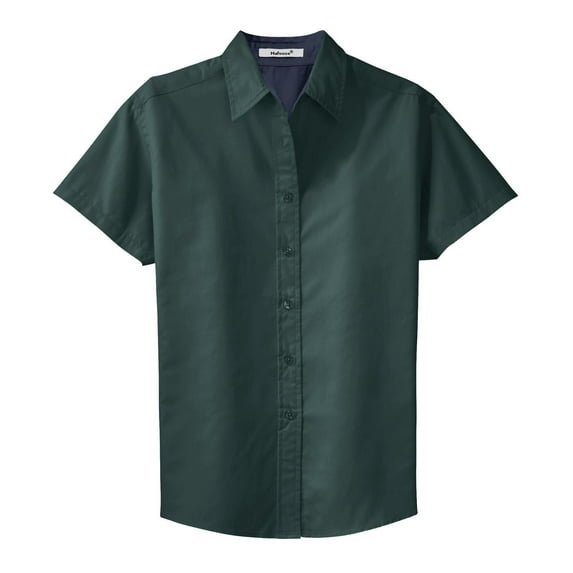 Mafoose Women's Comfortable Short Sleeve Easy Care Shirt Dark Green/Navy XS