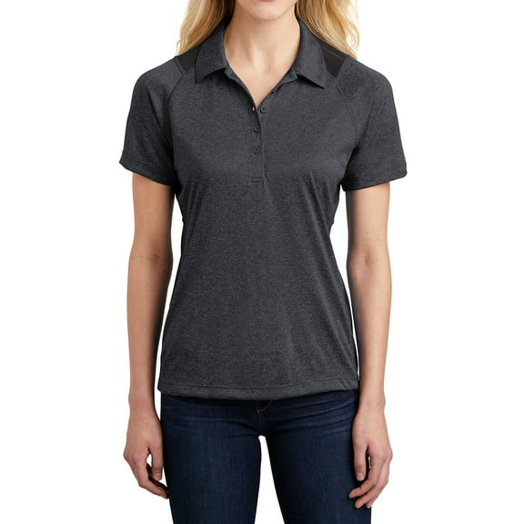 Mafoose Women's Heather Colorblock Contender Polo Graphite Heather/ Black Small