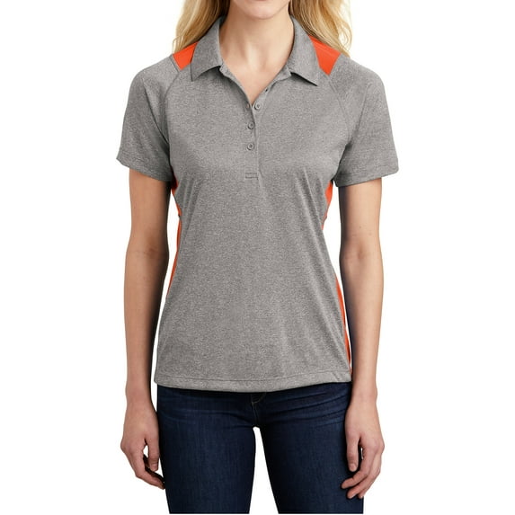 Mafoose Women's Heather Colorblock Contender Polo Vintage Heather/ Deep Orange Large