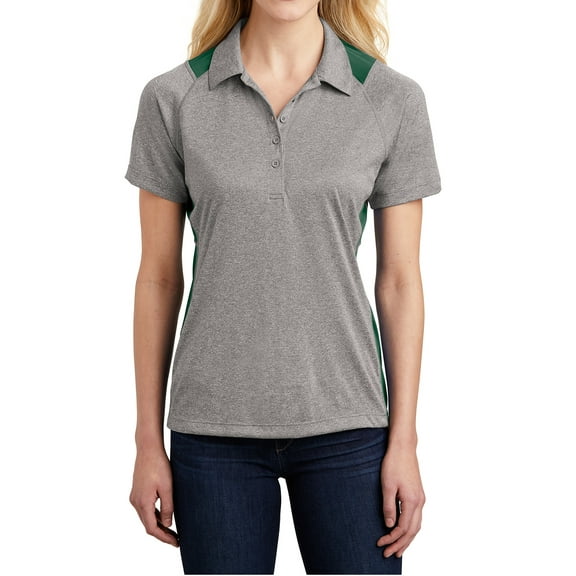 Mafoose Women's Heather Colorblock Contender Polo Vintage Heather/ Forest Green Large