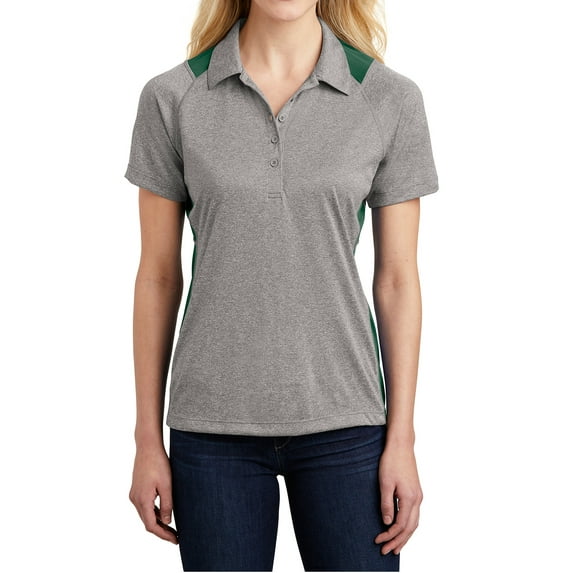 Mafoose Women's Heather Colorblock Contender Polo Vintage Heather/ Forest Green X-Large