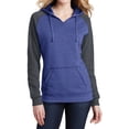thumbnail image 1 of Mafoose Women's Juniors Lightweight Fleece Raglan Hoodie Heathered Deep Royal/ Heathered Charcoal X-Small, 1 of 4