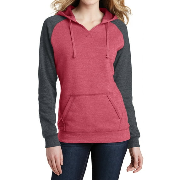 Mafoose Women's Juniors Lightweight Fleece Raglan Hoodie Heathered Red/ Heathered Charcoal Medium