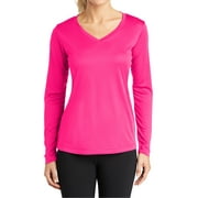 Mafoose Women's Long Sleeve Competitor V-Neck Tee Neon Pink X-Small