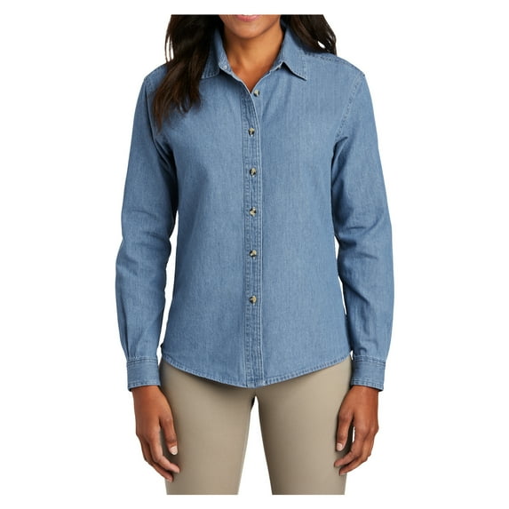 Mafoose Women's Long Sleeve Value Denim Shirt Faded Blue XXL