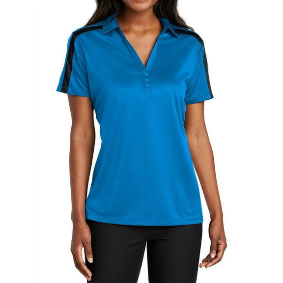 Mafoose Women's Silk Touch Performance Colorblock Stripe Polo Brilliant Blue/ Black X-Large