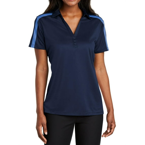 Mafoose Women's Silk Touch Performance Colorblock Stripe Polo Navy/ Carolina Blue 4X-Large