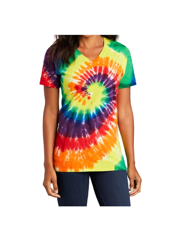 Women's Tie-Dye V-Neck Cotton T-Shirt Rainbow x-small