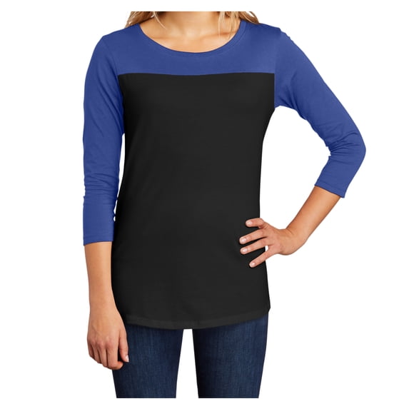 Mafoose Womens Juniors Rally 3/4-Sleeve Cotton T-Shirt Deep Royal/ Black x-Small