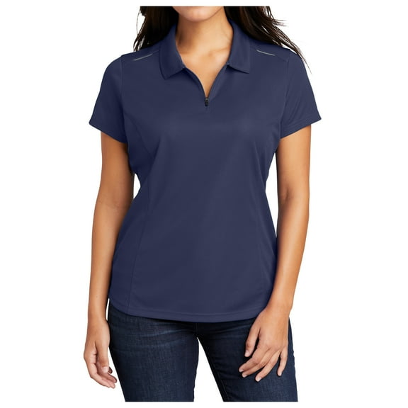 Mafoose Womens Short Sleeve Pinpoint Mesh Zip Polo True Navy XS