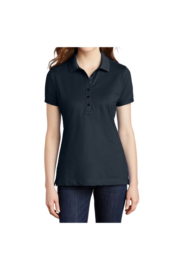 Womens Short Sleeve Stretch Pique Polo Dress Blue Navy XS