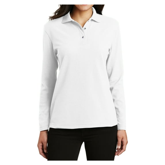 Mafoose Womens Silk Touch Long Sleeve Female Polo Shirt White XS