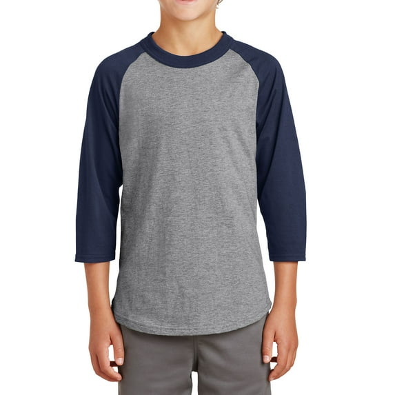 Mafoose Youth 3/4 Sleeves Colorblock Raglan Baseball Soft Jersey Heather Grey/ Navy YT200 L
