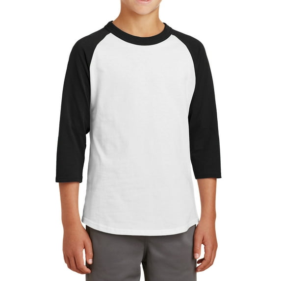 Mafoose Youth 3/4 Sleeves Colorblock Raglan Baseball Soft Jersey White/ Black YT200 L