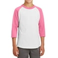 thumbnail image 1 of Mafoose Youth 3/4 Sleeves Colorblock Raglan Baseball Soft Jersey White/ Bright Pink YT200 L, 1 of 5