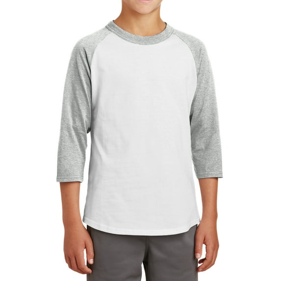 Mafoose Youth 3/4 Sleeves Colorblock Raglan Baseball Soft Jersey White/ Heather Grey YT200 M
