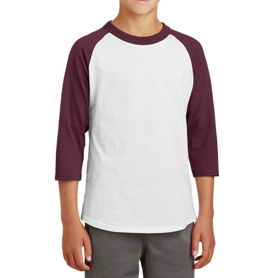Mafoose Youth 3/4 Sleeves Colorblock Raglan Baseball Soft Jersey White/ Maroon YT200 M