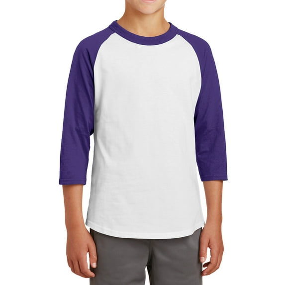 Mafoose Youth 3/4 Sleeves Colorblock Raglan Baseball Soft Jersey White/ Purple YT200 S