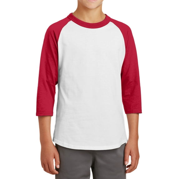 Mafoose Youth 3/4 Sleeves Colorblock Raglan Baseball Soft Jersey White/ Red YT200 XS
