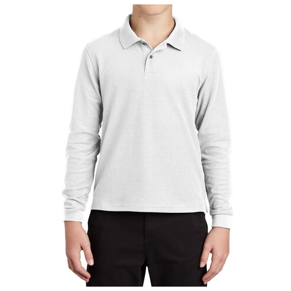 Mafoose Youth Long Sleeve Silk Touch Polo White L