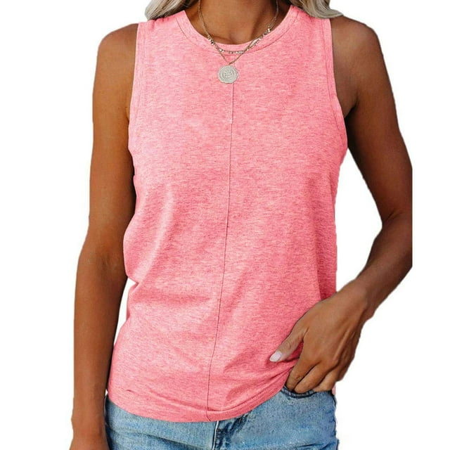 Mafulus Womens Crew Neck Tank Tops Sleeveless T Shirts Summer Solid