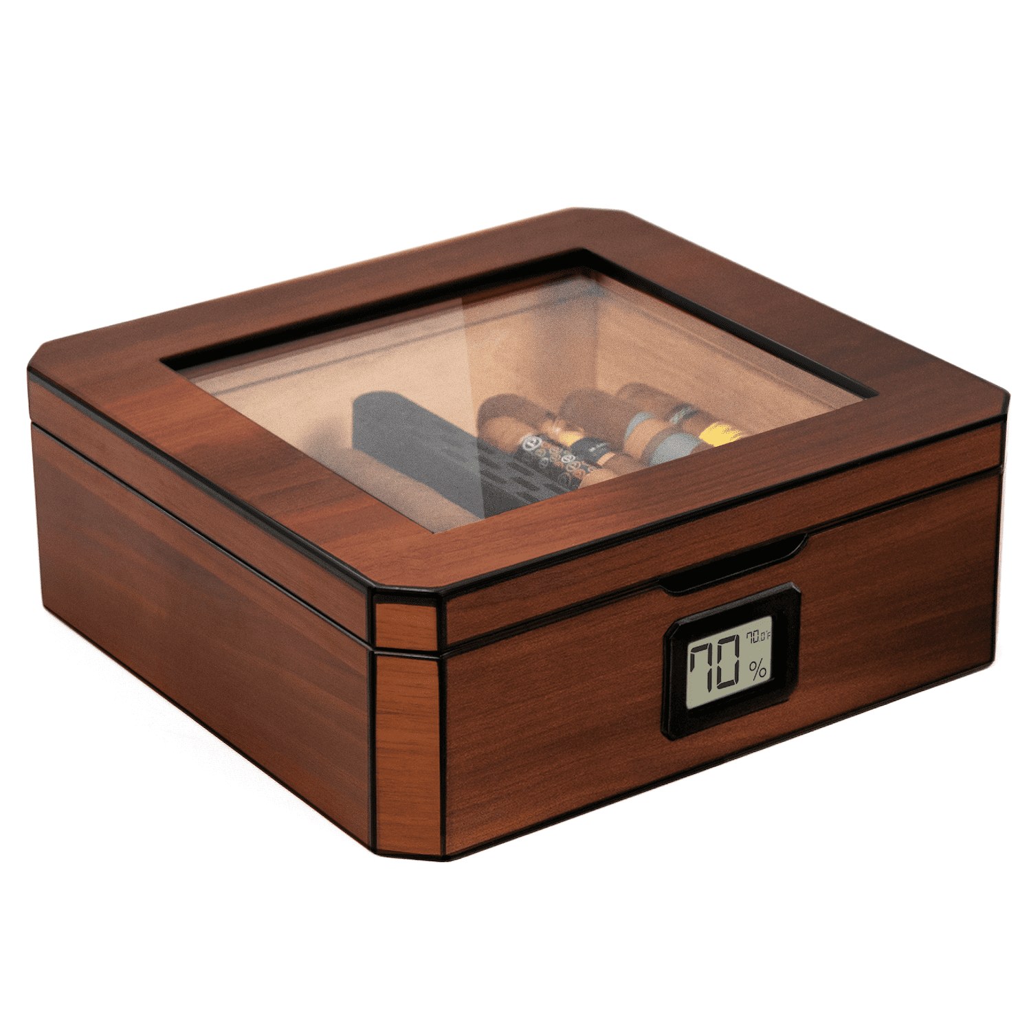 Mag Desktop Humidor, Walnut Finish, Spanish Cedar, Holds 20-30 Cigars, Glass Top by Case Elegance