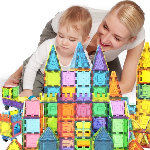 Mag-Genius Award Winning building Tiles Clear Colors 3D Brain Building Blocks Set of 182 + Piece Includes 2 Cars And Free Storage Bin, Captivates the minds and.., By Visit the MagGenius Store
