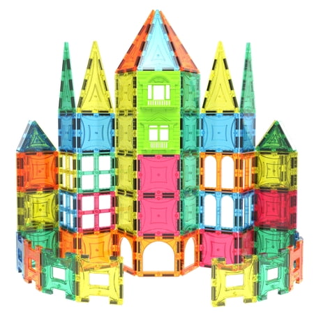 Mag Genius Magnet Tiles 100 Piece Set Includes All The New Magnet Tiles and Clickins to Build The Perfect Castle Includes Clip in Windows and All New Magnet People